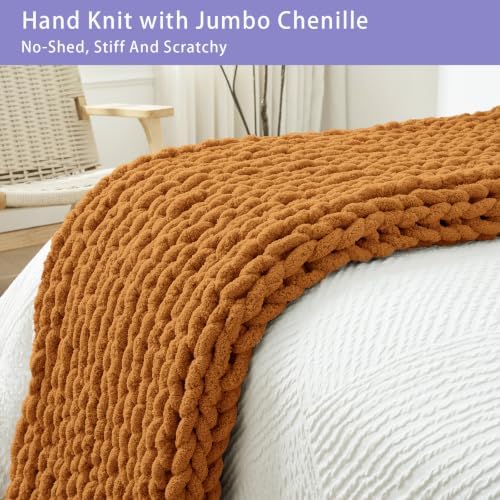 Bigacogo Chunky Knit Throw Blanket for Couch, 40x60 inches, Burnt Orange