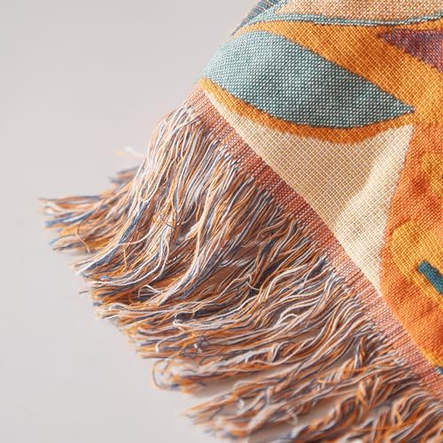 Boho Throw Blanket for Bed 90”x98”, 100% Cotton Blanket for Couch Sofa