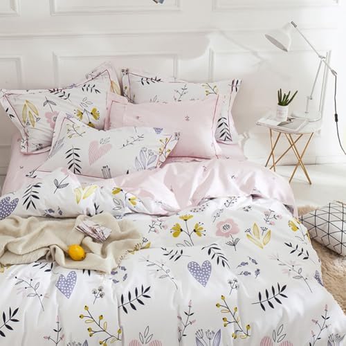 Girls Flower Duvet Cover Twin XL Aesthetic Pink Floral Bedding Set 100% Cotton Flower Comforter Cover Botanical Cottagecore Bedding Set Soft Breathable Pink Floral Duvet Cover with 2 Pillowcases