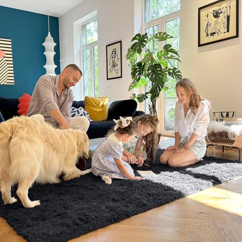 OLANLY 9x9 Machine Washable Large Area Rugs for Living Room, Bedroom, Soft Fluffy Shaggy Bedside Rug, Indoor Floor Carpet for Kids Girls and Boys, Dorms, Nursery, Home Decor Aesthetic, Black