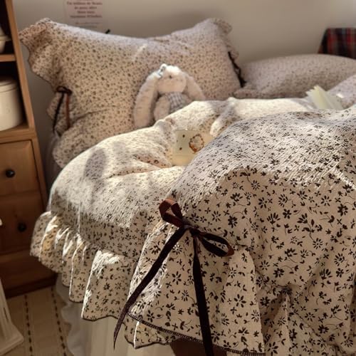 Twin Size Duvet Cover Set 3 Pcs,Vintage Ruffled Bedding 68"×86"