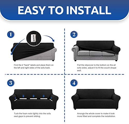 KEKUOU Stretch Loveseat Couch Cover, 2 Cushion Couch Slipcover,Black