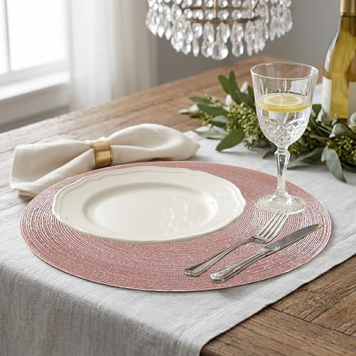 CLEENTABLE Pink Beaded Round Placemats, Set of 4