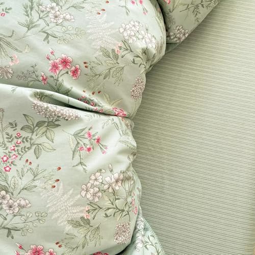 Green Floral Duvet Cover Full Size 100% Cotton,Rustic Cottagecore Duvet Cover with 2 Pillowcases,Soft Breathable Aesthetic Quilt Covers with Zipper Full Size 80"×90"