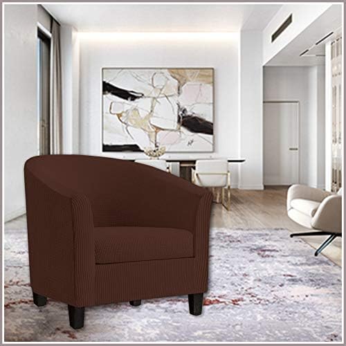 2 Piece Tub Chair Covers with Cushion Cover, Stretch Jacquard Furniture Cover,Armchair Protector Slipcover Removable Machine Washable (Dark Coffee)
