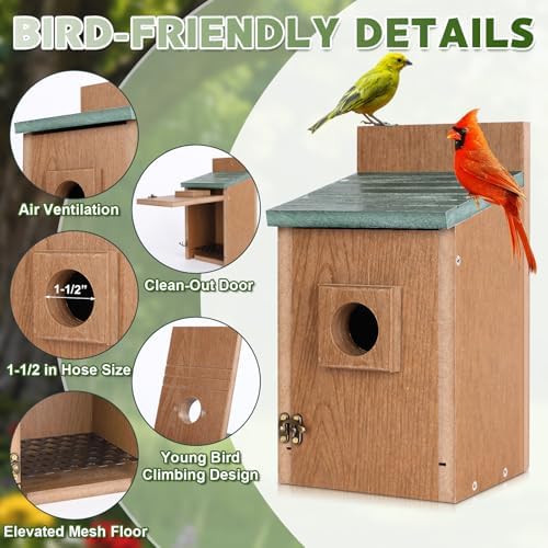Gtongoko Recycled Plastic Bluebird Houses for Outside 1-1/2" Entrance Green
