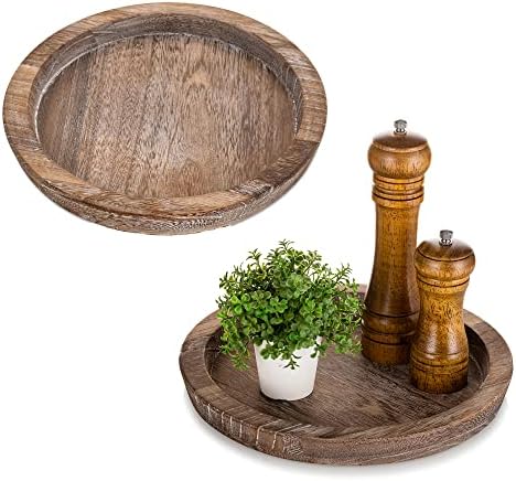 Hanobe Wooden Coffee Table Trays, 2PC Decorative Round Candle Holder Plate