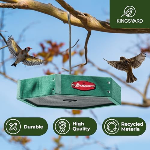 Kingsyard Hanging Platform Bird Feeder for Outdoors, Deep Tray, Green