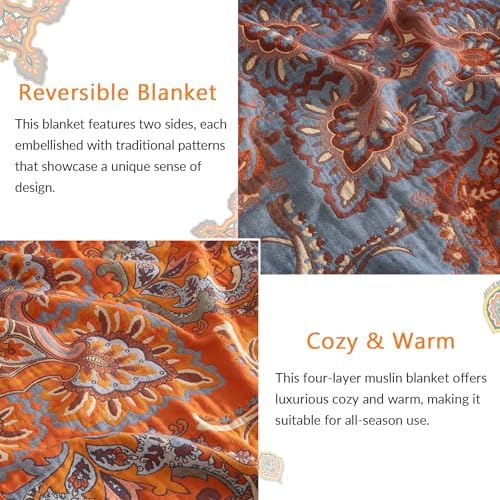 Bailix Boho Throw Blanket, 100% Cotton, Woven Floral Pattern, 80"x90"