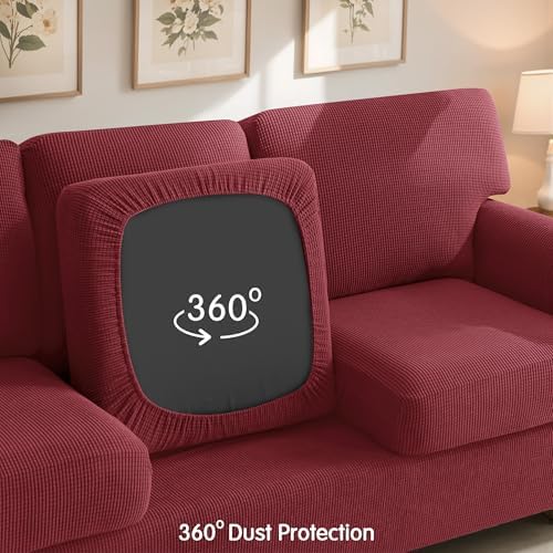 SUBRTEX 3 Pieces Stretch Sofa Slipcover Sets Couch Cover Sets Backrest Cushion Covers Furniture Protector Collection Set for Oversize Sofa Loveseat Chair Slip Covers(Small, Wine)