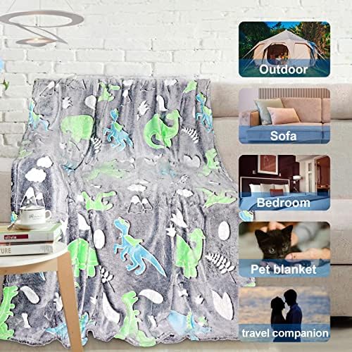 Personalized Dinosaur Glow in The Dark Kids Throw Blanket, 30"x40", Multicolor