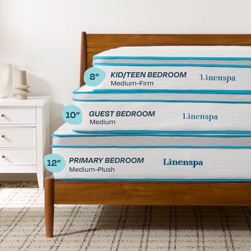 Linenspa 12 Inch Hybrid Mattress, Medium Plush, Bed in a Box, Twin Size