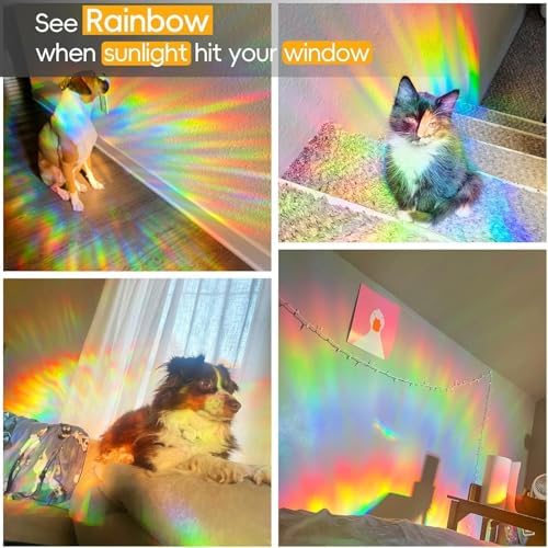 Rainbow Privacy Film with Cutting Line, 3D Decals Stained Glass Window Clings, Static Cling Window Sticker, Suncatcher, 23.6" x 78.7"