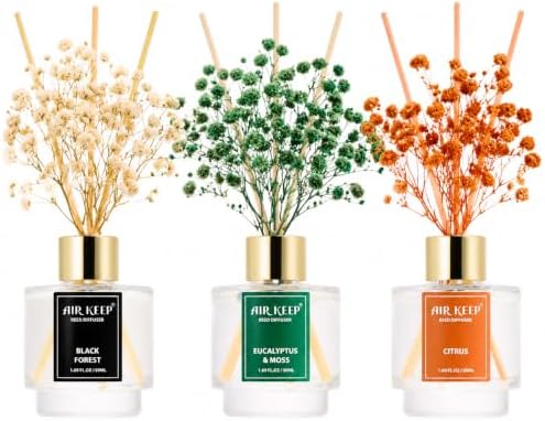 Airkeep Reed Diffuser Set of 3, Black Forest Eucalyptus Moss Citrus Oil Reed Diffusers for Bedroom Living Room Office Aromatherapy Oil Reed Diffuser for Gift 50ml
