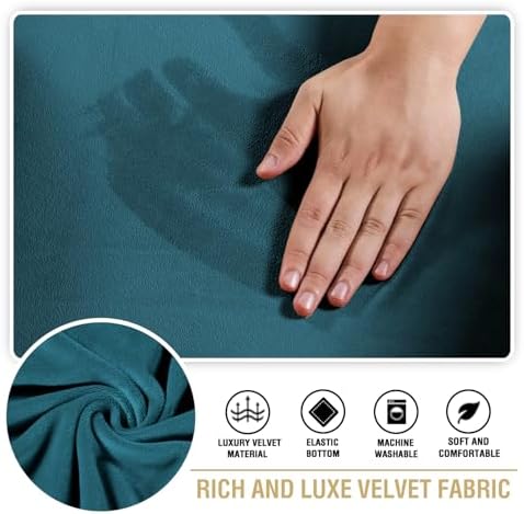 H.VERSAILTEX Stretch Velvet 2 Piece T Cushion Sofa Slipcovers - Individually Fitted Cushion Covers for 2 Couch Seat Cushions - Stay in Place (Deep Teal)