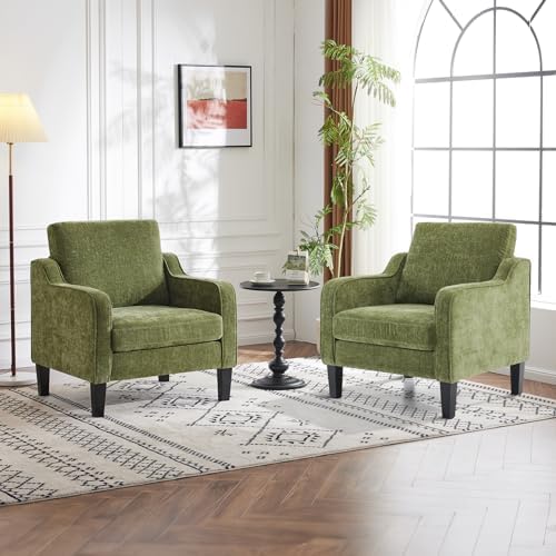 VINGLI Accent Chairs Set of 2, Chenille Upholstered Armchair Living Room