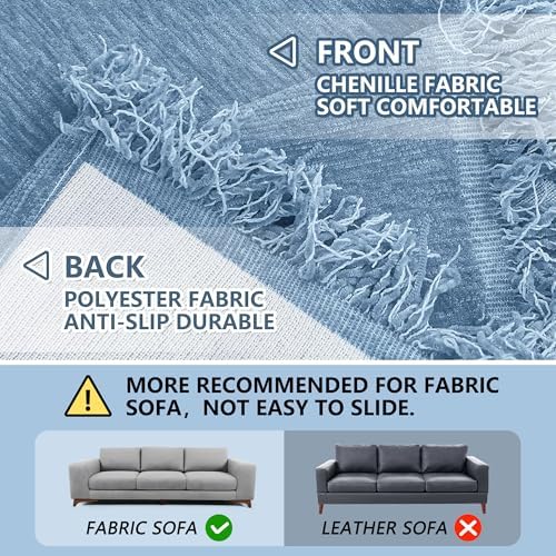 MEETSKY Sofa Slipcover Sofa Covers for 3 Cushion Couch Cover for L Shaped Sectional Sofa Covers Couch Protector Thick Chenille Fabric Washable, Modern Sofa Towel for Living Room, 91" x 134", Blue