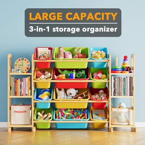 SpaceAid Toy Storage Organizer with 6 Shelves and 12 Bins, Toy Organizers Storage Bookshelf, Kids Bin Shelf Toys Box Bookcase for Bedroom Playroom Organization Room Decor, Multi-Colored