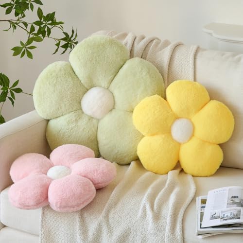 Zlgkjk Flower Pillows, Decorative Throw Pillow with Soft Plush for Couch Bed, Cute Daisy Pillow Cushion Home Decor Floral Throw Pillow (Yellow, 14.9 Inches)