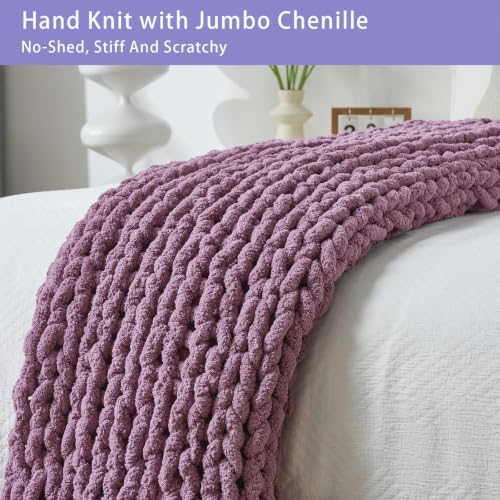 Bigacogo Chunky Knit Throw Blanket for Couch, 40x40 inches, Winter Grape