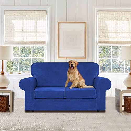 WEERRW Velvet Stretch 3 Pieces Couch Cover for Sofa Washable, Royal Blue