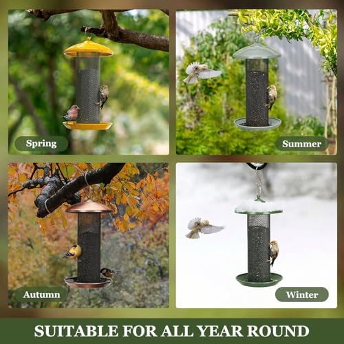 Kingsyard Finch Feeders for Outdoors Hanging, Metal Mesh Tube Bird Feeder for Nyjer/Thistle Seed, 2.5 lbs Large Capacity (Dark Green)
