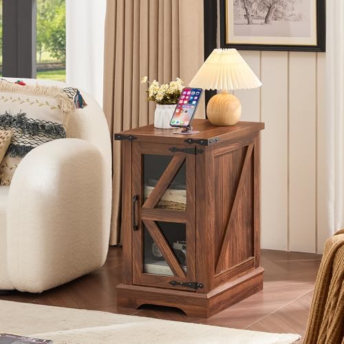 Joaxswe Narrow Night Stand Set 2 with Glass Barn Door