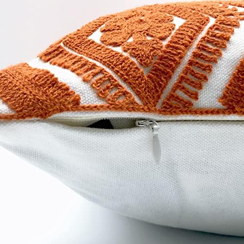 Alysheer Boho Embroidered Throw Pillow Cover 18"x18" Set of 2, Burnt Orange