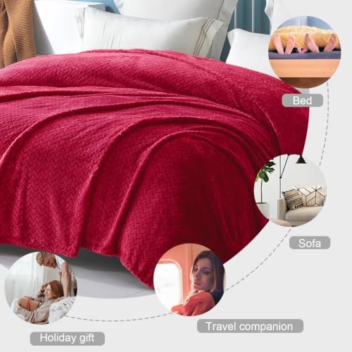 Exclusivo Mezcla Soft Fleece Bed Blanket King Size, 90”x104”, Deep Red