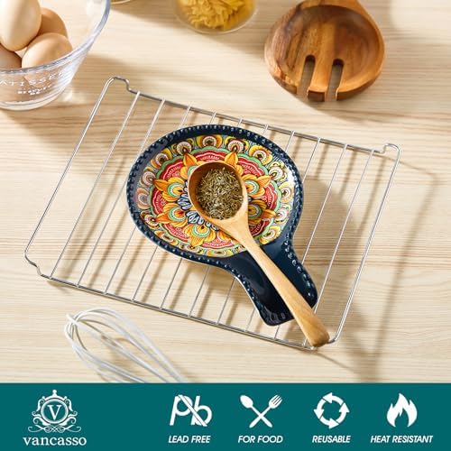 vancasso 7.7 Inch Ceramic Spoon Rest, Bohemian Stove Top, Blue