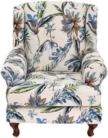 HAOYONG Wing Chair Slipcovers Stretch Wingback Chair Covers Printed 2 Pieces Wingback Armchair Slipcover Elastic Chair Slip Covers Washable Armchair Protector Cover for Living Room and Bedroom