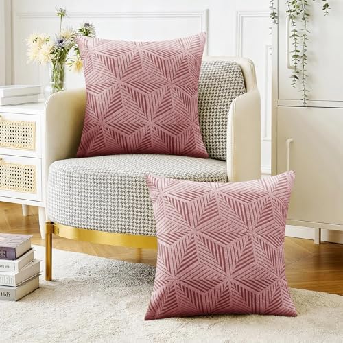 YEMYHOM Pack of 2 Throw Pillow Covers 18 x 18 Inch High Stretch Jacquard Pillowcase for Couch Sofa Living Room Home Decor, Pink