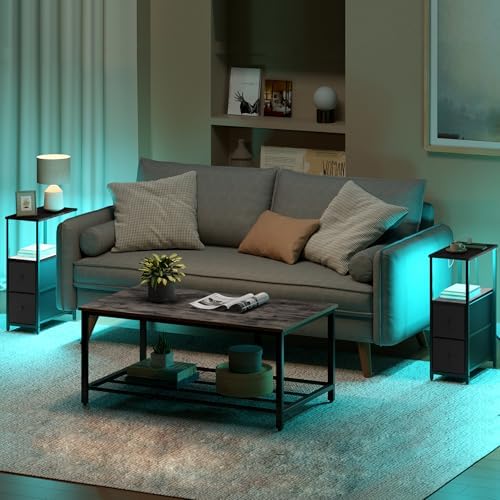 TUTOTAK Narrow LED End Table with Charging Station, Skinny Side Table