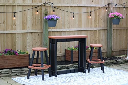 Single Bar Set Includes 2 Barstools Redwood Top & Black Base Ideal for Patio Hot Tub Area Backyard Durable WeatherResistant Design Easy Nohardware Assembly Proudly Made in USA