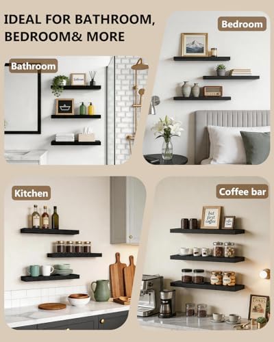 WALI Floating Shelves for Wall, 3 Tier Bathroom Storage Shelf Over Toilet, for Bedroom Bookshelf, Living Room Decor, Kitchen, Nursery, Laundry, Soundbar Floating Shelf Mount Under TV (CS103L), Black