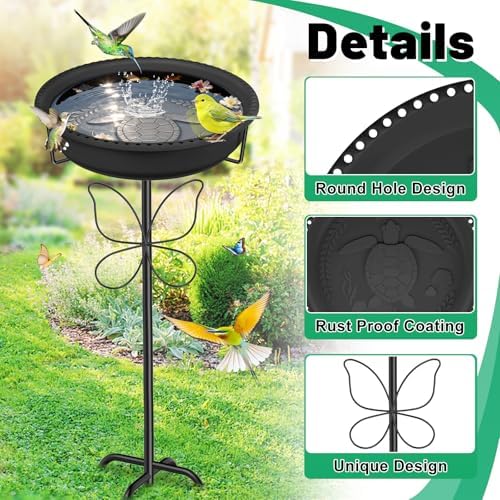 Bird 37In Bath for Outside with Removable Bowl Metal Base, Freestanding Rust-Proof Birdbaths & Birdfeeder, Bird Baths Feeder Bowl for Outdoors Garden Patio Yard Lawn Decor (Black)