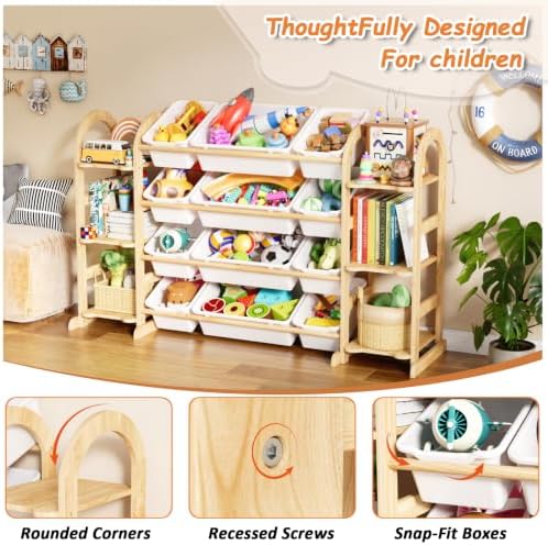 Kids Toy Storage Organizer - Toy Organizers and Storage with 6 Shelves and 12 Bins,Kids Toy Organizer for Playroom, Bedroom, Nursery, 53 Inches Wide (White)