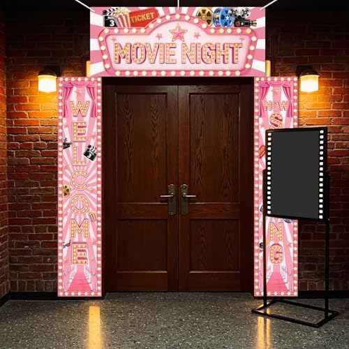 CUTHOLLOW 3Pcs Pink Film Decorations Porch Sign Banner