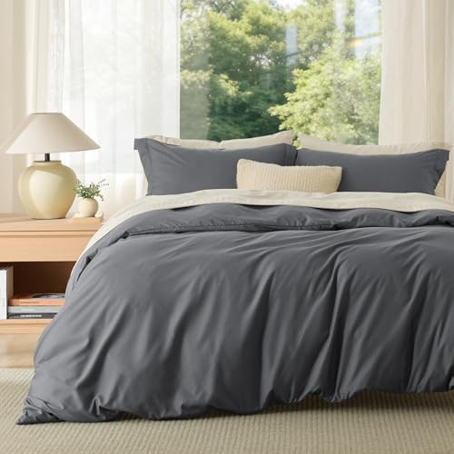 Bedsure Duvet Cover Queen Size, 3Pcs Double Brushed Bedding Set, Dark Grey