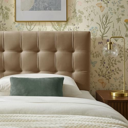 Modway Lily Twin Size Stain-Resistant Performance Velvet Headboard in Taupe - Velvet Upholstery with Button Tufting and 4 Adjustable Height Positions