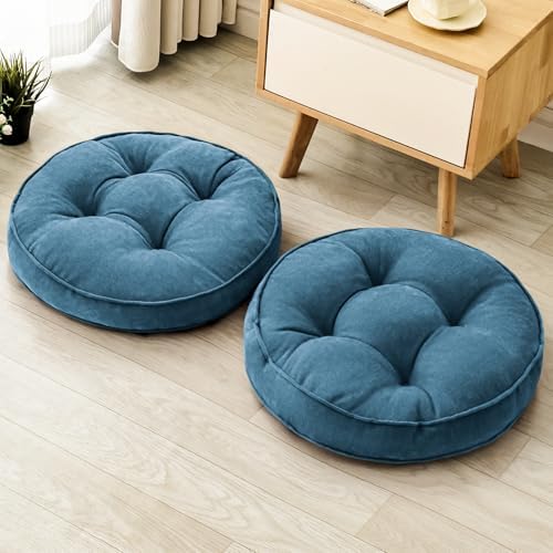 MIDDLE ONE Floor Pillow Set of 2, Memory Foam Cushion 22x22 – Round, Navy