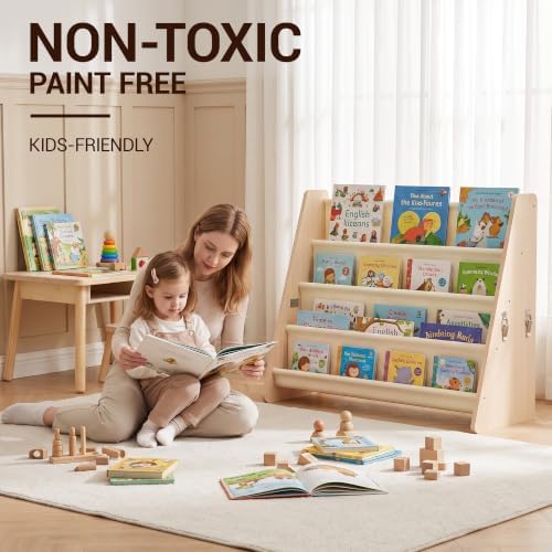 KiddoCood 4-Tier Wood Kids Bookshelf & Front Facing Toddler Bookcase