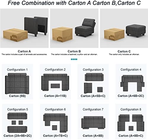 Belffin Armrest Module for Modular Sectional Sofa Couch Side Armrest for Sectional Modular Sofa Fabric Dark Grey