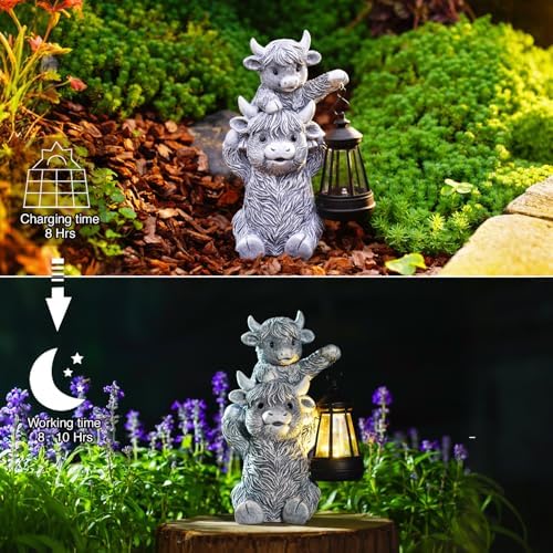 Goodeco Highland Cow with Solar Lantern Garden Statue