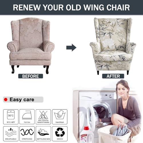 NILUOH Wingback Chair Covers 2-Piece, Armchair Slipcovers for Living Room