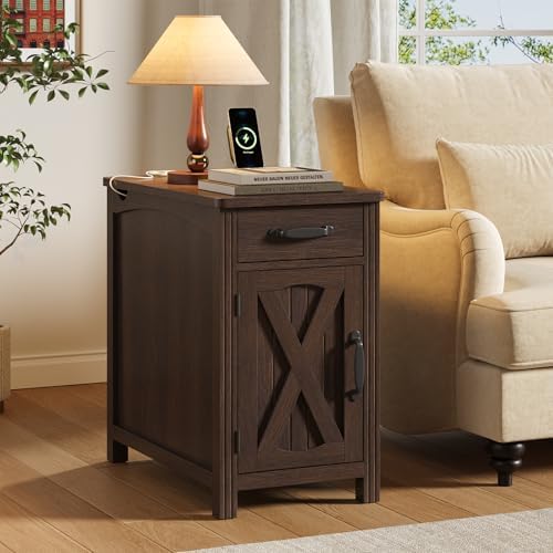 ONBRILL Farmhouse End Table with Charging Station,Retro Red