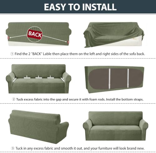 ZNSAYOTX 1 Piece Stretch Couch Cover (72"-90") New-Houndstooth Texture, Thick Sofa Covers for 3 Cushion Couch Universal Sofa Slip Cover with Elastic Bottom & Buckle, Washable Protector Army Green