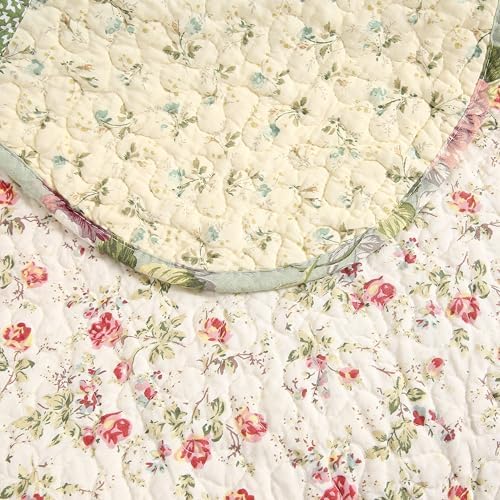 vctops 100% Cotton Quilted Throw Blanket 50x60 Inch Floral Patchwork Reversible All Season Throw (Green B,50"x60")