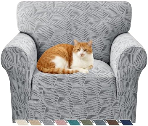 YEMYHOM 1 Piece Stretch Chair Sofa Slipcovers Couch Covers for 1 Seat, Jacquard Armchair Covers with Non-Slip Elastic Bottom, Thickened Furniture Protector for Dogs Pets kids (Small, Light Gray）