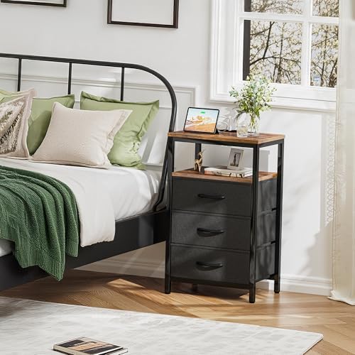 Huuger Nightstand with Charging Station, 27.6 Inch Bedside Table,Side Table